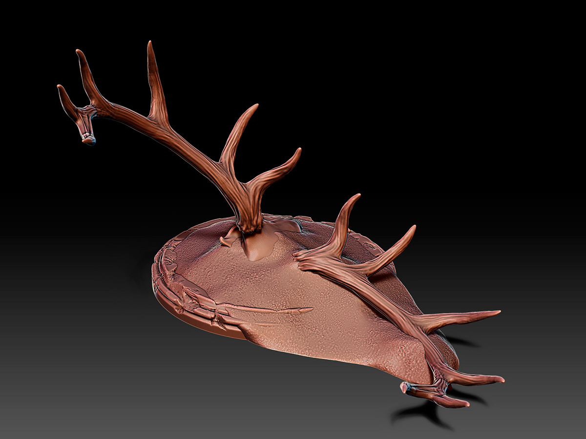 Digital Sculpture of an Elk Antlers on Pedestal. Sculptural Holder for Alternative Jewelry.